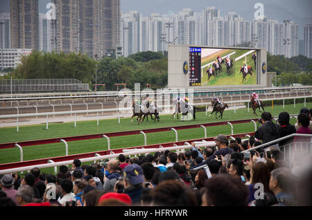 Hong Kong, Hong Kong. 01st Jan, 2017. 100,000 racing fans can't wait to try their luck at Hong Kong Jockey Club's 'Lucky Star January 1 Race Day' in Shatin Racecourse. 1st January 2017 © Alda Tsang/Pacific Press/Alamy Live News Stock Photo