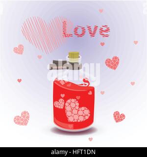 valentine s day. red elixir of love. illustration on isolated background. FOR USE design, decoration, printing, smart phone, website, etc Stock Vector