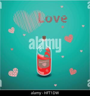 valentine s day. red heart with a love spell potion. illustration on isolated background. FOR USE design, decoration, printing, smart phone, website,  Stock Vector