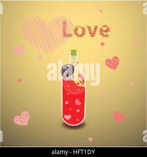 valentine s day. elixir of love with the label. illustration on isolated background. FOR USE design, decoration, printing, smart phone, website, etc. Stock Vector