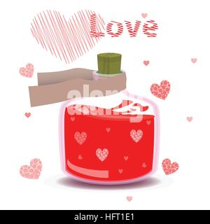 valentine s day. elixir of love with the label and hearts. illustration on isolated background. FOR USE design, decoration, printing, smart phone, web Stock Vector