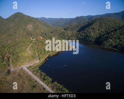 Forest and reservoir in top view, Lampang, northern Thailand Stock Photo