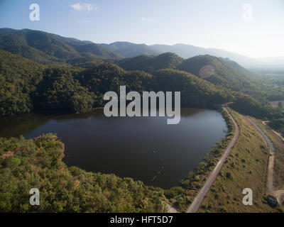 Forest and reservoir in top view, Lampang, Thailand Stock Photo