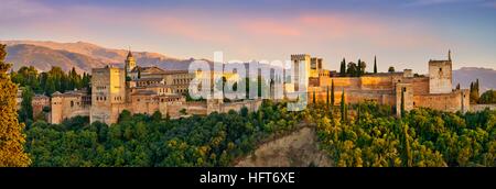 Panorama view of Alhambra Palace, Granada, Andalucia, Spain Stock Photo