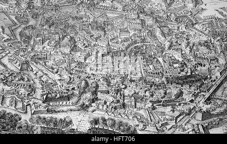 The Siege of Vienna by the Turks and the battle of 1683, the view of Vienna from Romain de Hooghe's etching, woodcut from the year 1885, digital improved Stock Photo