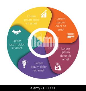 Pie chart diagram data Elements For Template infographics five position Stock Vector