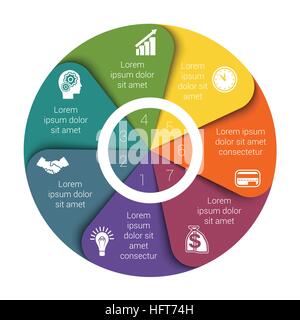 Pie chart diagram data Elements For Template infographics seven position Stock Vector