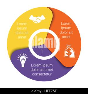 Pie chart diagram data Elements For Template infographics three position Stock Vector