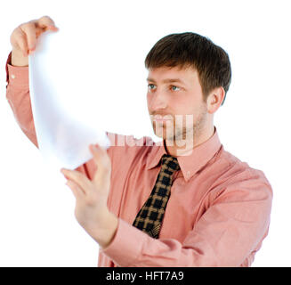male showing something on transparent paper Stock Photo - Alamy