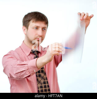 male showing something on transparent paper Stock Photo - Alamy