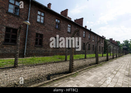 A  brick accommodation block for the prisoners at Auschwitz Birkenau Nazi concentration camp in Oswiecim, Poland Stock Photo