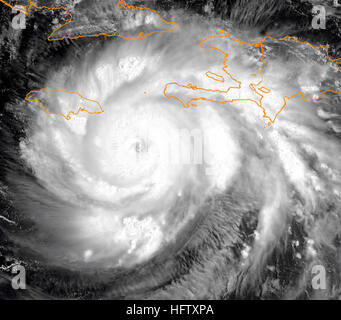 070819-N-0000X-001 CARRIBEAN SEA (Aug. 19, 2007) – Satellite imagery shows Hurricane Dean as it moves over Jamaica and heads toward the Yucatan Peninsula. The category 4 storm's winds are now sustained at 145 mph with higher gusts. At 11:00 a.m. EDT, the center of Hurricane Dean was located near about 130 miles east-southeast of Kingston, Jamaica, and about 215 miles west-southwest of Port Au Prince, Haiti. The National Hurricane Center in Miami said the first hurricane of the Atlantic season is projected to reach the most dangerous hurricane classification, category 5, with winds of 160 mph b Stock Photo