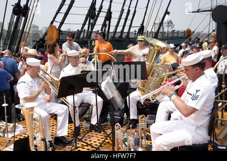 050611-N-8946D-107 Boston, Mass. (June 11, 2005) - Navy band members perform on the main deck of USS Constitution, 'Old Ironsides', during Navy Week Boston. Twenty such weeks are planned this year in cities throughout the U.S., arranged by the Navy Office of Community Outreach (NAVCO). NAVCO is a new unit tasked with enhancing the Navy's brand image in areas with limited exposure to the Navy. U.S. Navy photo (RELEASED) US Navy 050611-N-8946D-107 Navy band members perform on the main deck of USS Constitution, Old Ironsides, during Navy Week Boston Stock Photo