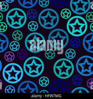 vector seamless pattern - blue stars in circles Stock Vector