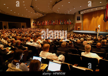 080617-N-7437F-013 NEWPORT, R.I. (June 17, 2008) Chief of Naval Operations (CNO) Adm. Gary Roughead addresses the 59th Current Strategy Forum at Spruance Auditorium in the Naval War College. Roughead is at the College for the annual Current Strategy Forum, a two-day event covering topics such as national security and conflict prevention, the role of maritime forces and conflict in the 21st century. U.S. Navy photo by Mass Communication Specialist Chief Greg Frazho (Released) US Navy 080617-N-7437F-013 Chief of Naval Operations (CNO) Adm. Gary Roughead addresses the 59th Current Strategy Forum  Stock Photo