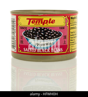 Winneconne, WI - 22 December 2016:  Can of Temple salted black beans on an isolated background. Stock Photo