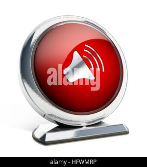 Glossy red button with speaker symbol. 3D illustration. Stock Photo