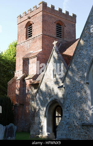 Tudor brick tower of St. Peter's Church in Ugley, Essex, England. Stock Photo