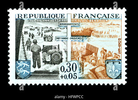 French postage stamp (1964) : 20th anniversary of the Liberation by allied troops in WW2. Normandy Landings 'Operation Overlord' and 'Operation Dragoo Stock Photo