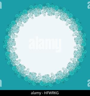 Round frame made of swirly sea wave border Stock Vector