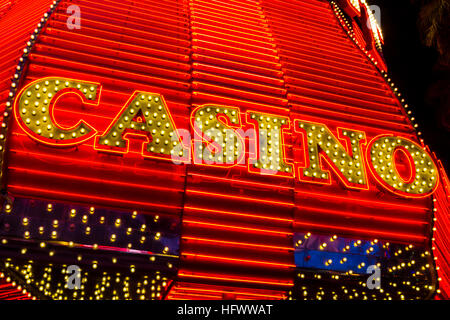 Las Vegas - Circa December 2016: Neon Casino Sign at the Fremont Street Experience. Fremont Street is the anchor of Downtown I Stock Photo