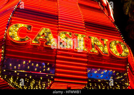 Las Vegas - Circa December 2016: Neon Casino Sign at the Fremont Street Experience. Fremont Street is the anchor of Downtown II Stock Photo