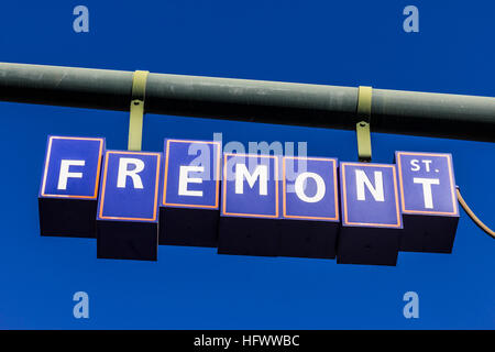 Las Vegas - Circa December 2016: Fremont Street Sign in Downtown, leading to the Fremont Street Experience pedestrian promenade I Stock Photo