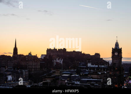 A view of the Edinburgh skyline from Calton Hill looking towards Edinburgh Castle. Stock Photo