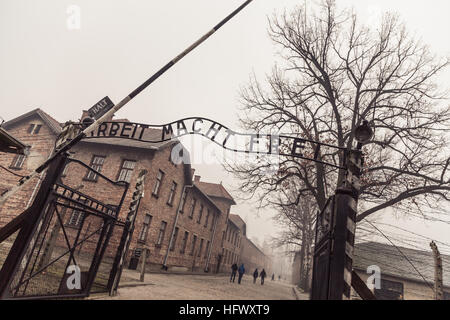 Auschwitz Concentration Camp in Poland, main gate Stock Photo