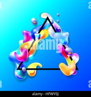 abstract bright colorful plasma drops shapes with a black triang Stock Vector