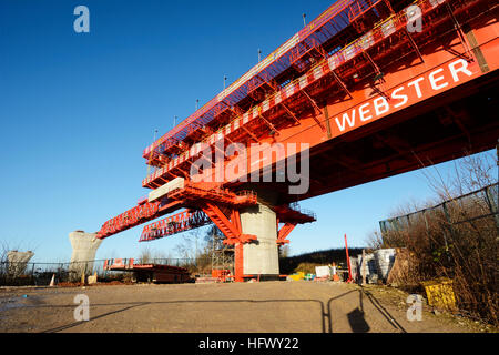 MSS Webster, one of two giant machines used to cast concrete for the Mersey Gateway Bridge construction across the Mersey. Stock Photo