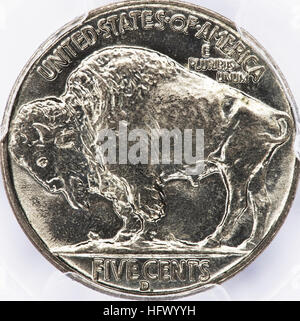 Old antique buffalo nickle made in America. Stock Photo