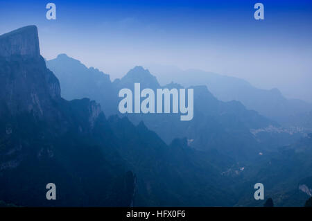 The mountains and rocky cliffs of tianmen or Tianmen shan near the city of  Zhangjiajie in Hunan province China. Stock Photo