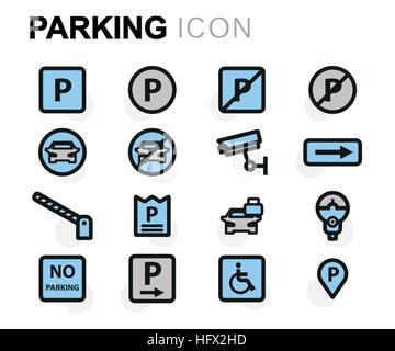 Vector flat parking icons set on white background Stock Vector