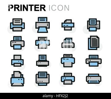 Vector flat printer icons set on white background Stock Vector