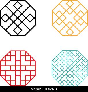 Set of Hexagon Korean pattern window frame, vector Stock Vector