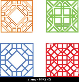 Modern Korean window and tile in square design, vector Stock Vector