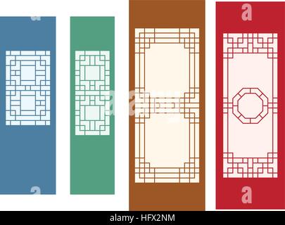 Korean ornament for wall, and window in flat, vector Stock Vector