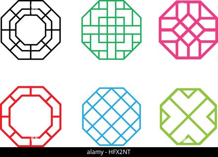 Set of Hexagon Korean pattern window frame, vector Stock Vector