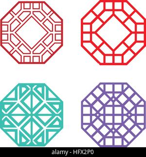 Set of Hexagon Korean pattern window frame, vector Stock Vector