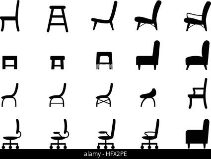 Chair icons and symbol in silhouette style, vector design Stock Vector