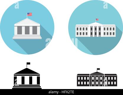 White house icons in flat and silhouette style, vector Stock Vector