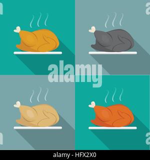Side view, Roast Whole chicken, Turkey, Duck, vector Stock Vector
