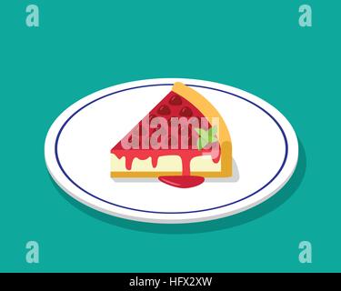 Strawberry cheese cake in 3D cartoon style, vector design Stock Vector