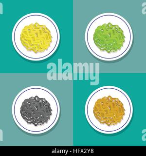 Set of only noodle on plate in flat style, vector design Stock Vector