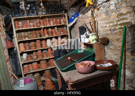 Mary Keen's potting shed in her garden in Gloucestershire,UK Stock Photo