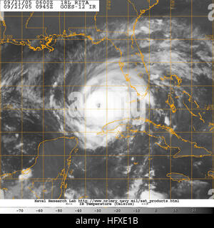050921-N-2222R-001 Gulf of Mexico (Sept. 21, 2005) - GOES-12 Satellite image provided by the U.S. Naval Research Laboratory, Monterey, Calif., showing the status of Hurricane Rita at approximately 4:45 am EST. Rita was upgraded to a Category 3 storm early Wednesday with 120 mph winds and forecasters said it could further intensify, sparking an order for mandatory evacuations in New Orleans and Galveston, Texas. Rita is expected to become a category four hurricane later today. The Military Sealift Command (MSC) hospital ship USNS Comfort (T-AH 20) and other ships involved in Hurricane Katrina r Stock Photo