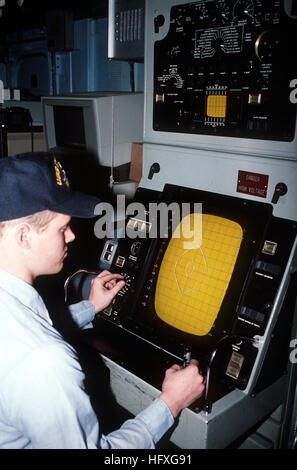 USS Conquest (MSO-488) mine detection and classification console Stock ...