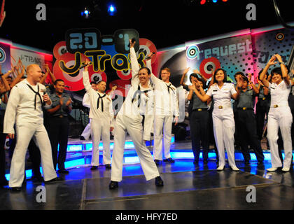 100527-N-3446M-161 SURABAYA, Indonesia (May 27, 2010) The U.S. 7th Fleet Band, Orient Express, performs with the Indonesian navy band for a live broadcast of J-Trax, a live, youth-oriented television music show similar to MTV's Total Request Live (TRL), as part of Naval Engagement Activity (2010. Naval Engagement Activity is part of the Cooperation Afloat Readiness and Training (CARAT) series of bilateral exercises held annually in Southeast Asia to strengthen relationships and enhance force readiness. (U.S. Navy photo by Mass Communication Specialist 1st Class Kim McLendon/Released) US Navy 1 Stock Photo