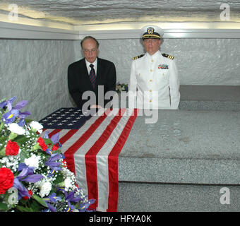 100709-N-1357M-148  QUINCY, Mass. (July 9, 2010) Rev. Sheldon Bennett and Cmdr. David Hagen stand alongside the tomb of President John Quincy Adams in the crypt of the United First Parish Church.  Nearby, Sailors from Navy Operational Support Center (NOSC) Quincy prepare to place a wreath sent by President Barack Obama upon the tomb to commemorate the 243rd anniversary of Adams' birth. (U.S. Navy photo by Mass Communication Specialist 2nd Class Hueming Mui/Released) US Navy 100709-N-1357M-148 Sailors visit the tomb of a former President Stock Photo